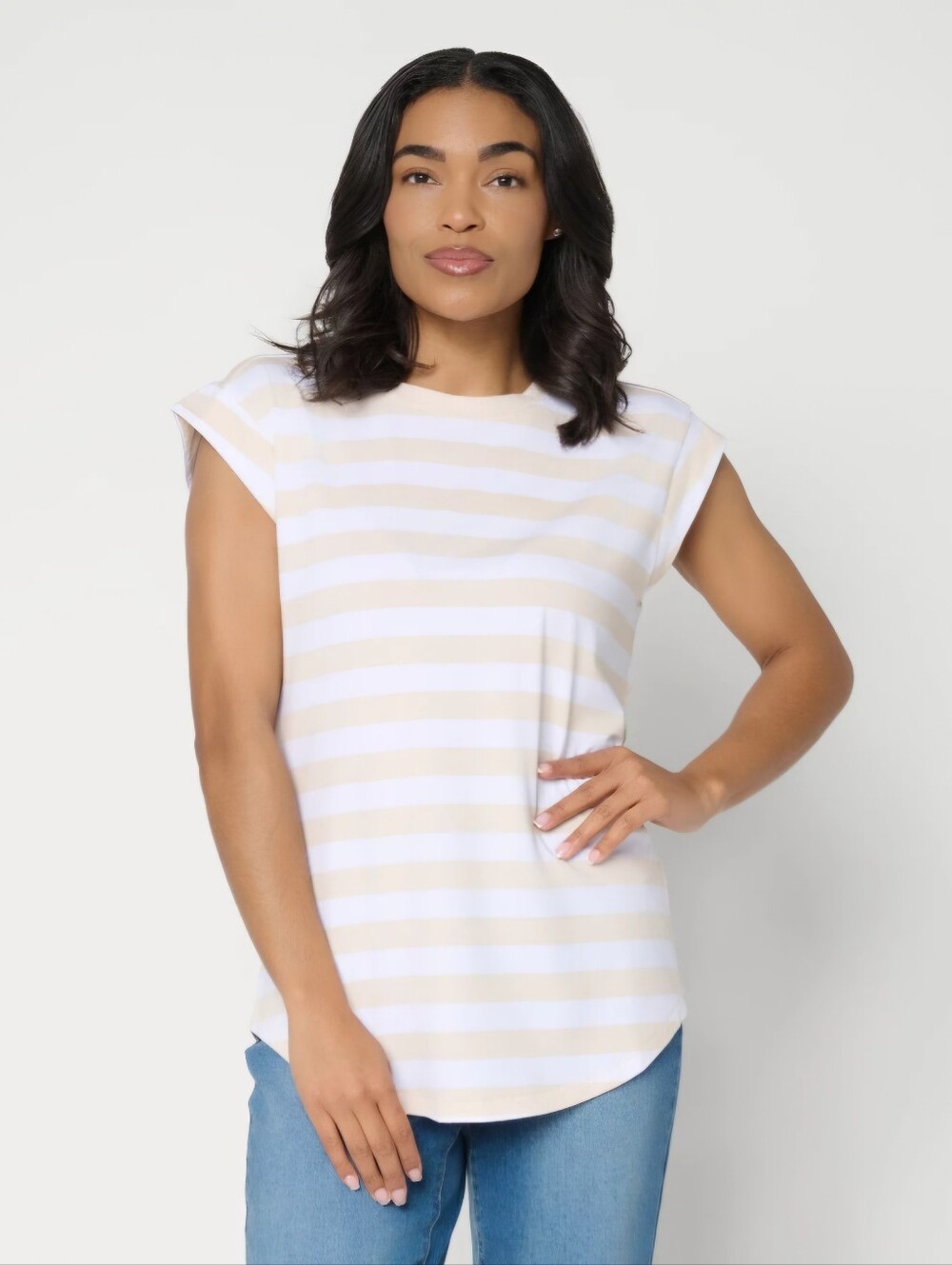 New AnyBody Striped Cap-Sleeve Tank Top Medium